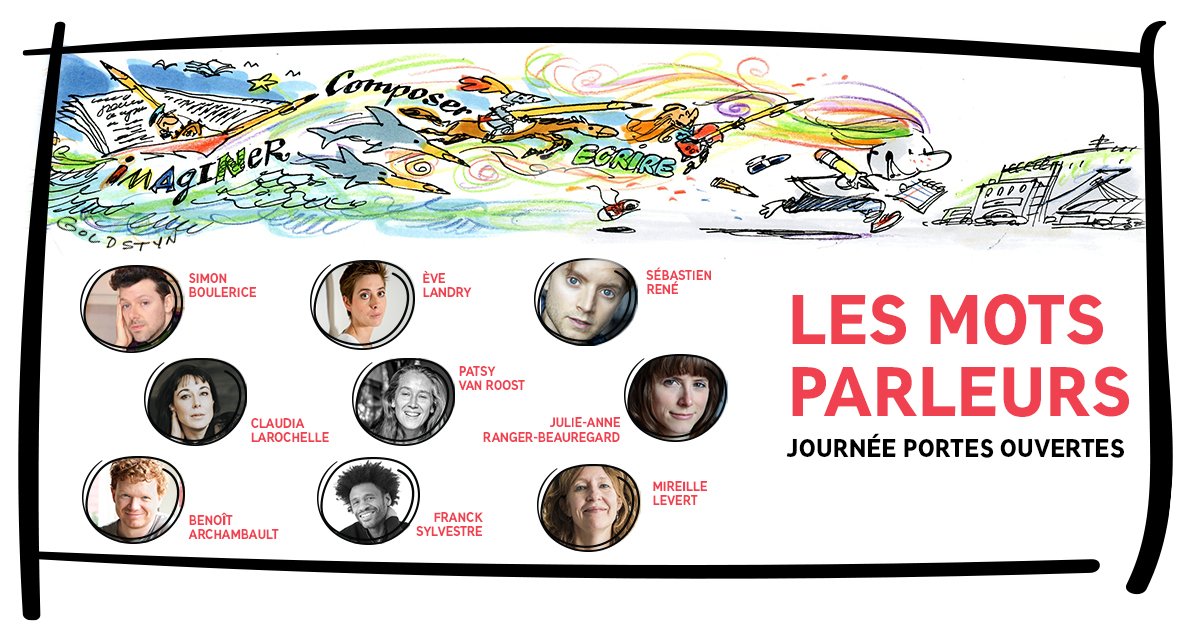 MAISONTHEATRE's tweet photo. Qu'ont en commun Simon Boulerice, Eve Landry, Sébastien René, Claudia Larochelle, Patsy Van Roost, Benoit Archambault, Franck Sylvestre, Julie-Anne Ranger-Beauregard et Mireille Levert ? Ils vous attendent tous le samedi 22 septembre lors de la journée LES MOTS PARLEURS. https://t.co/ssWNrhzV3G