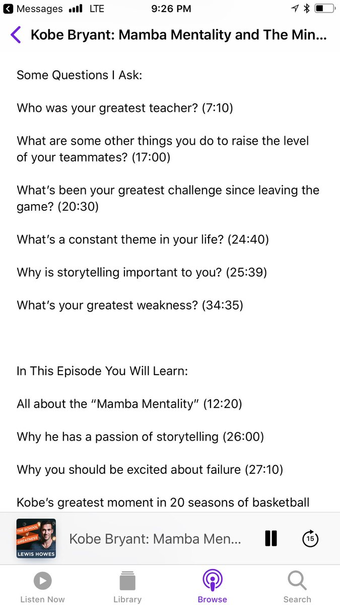 TBATES922's tweet image. You’ve got to go and listen to the @kobebryant podcast that he did with the school of greatness with @LewisHowes. You can hear the authenticity. Thanks @RobertWare1 for putting me on. #GoatKnowledge