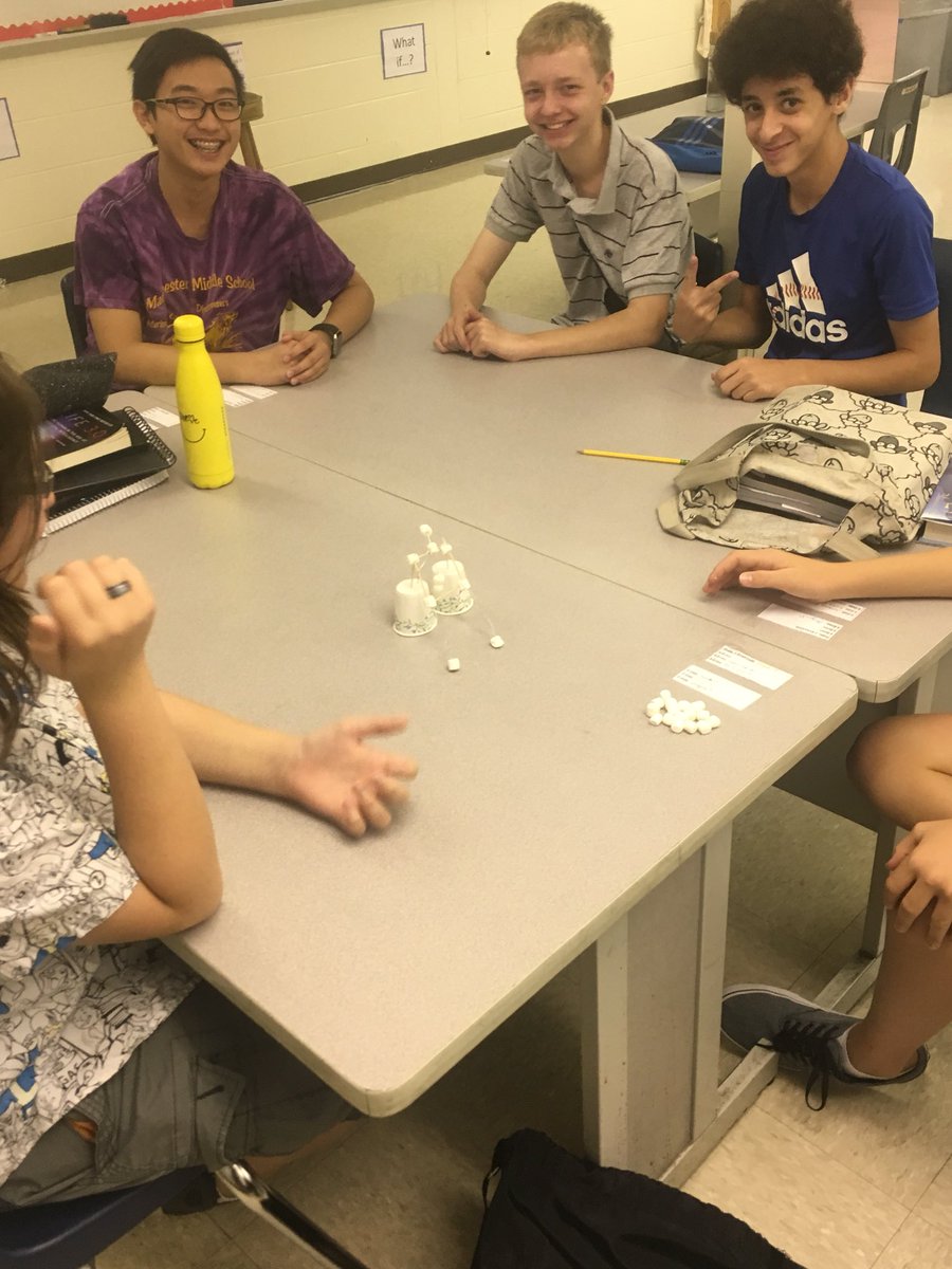 JFuschettiMCMS's tweet photo. Task: ‘Using marshmallows and toothpicks, build a scene of what your IDEAL SCHOOL would be like.’ Answer: “It would have a waterslide!” #mcmsweroar https://t.co/SSho6xUwWR