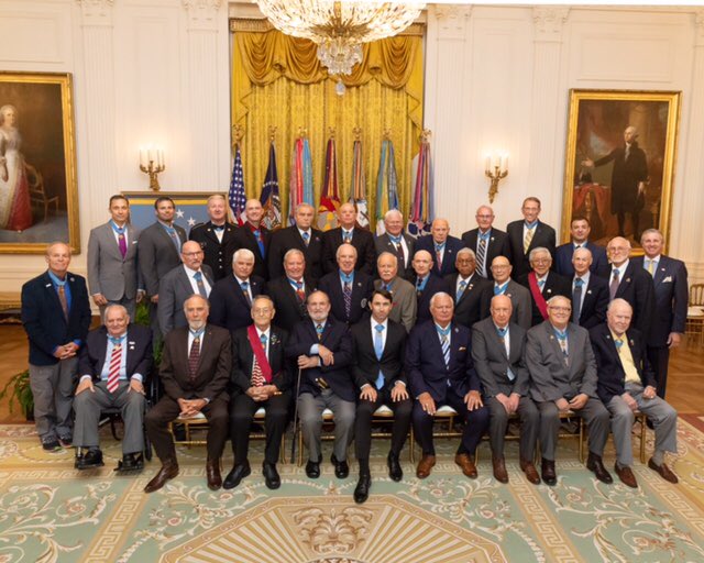 Last night 34 #MedalOfHonor recipients joined us @WhiteHouse. As we express our gratitude for their remarkable acts of bravery and courage in the face of adversity, we are reminded of the sacrifice our men + women in uniform make daily to protect our country & ensure our freedom.