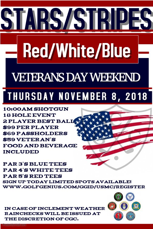 Don't miss our special Veteran's Day Tournament.  Click on golfgenius.com/register?leagu… to register today!