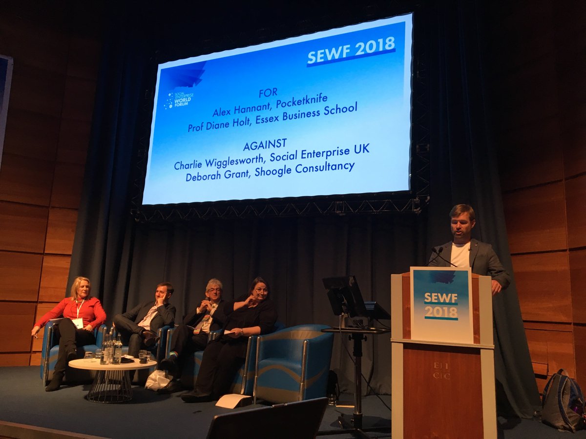 “For-profit v. nonprofit is an outdated and defensive way of thinking about our work.” Alex Hannant, Pocketknife.  Yes, indeed. <a href="/_SEWF/">SEWF - Social Enterprise World Forum</a> #sewf2018 #socent