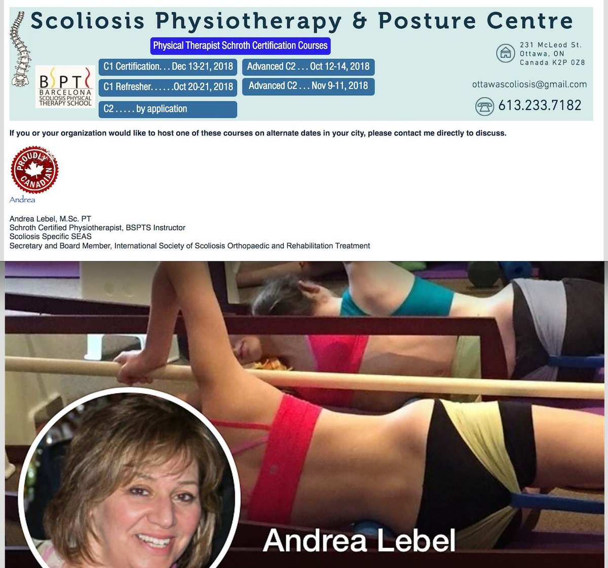 OttawaScoliosis's tweet image. Get Certified in Ottawa or host a course in your clinic! #BSPTS #scoliosis #SchrothMethod #SchrothPhysiotherapy #ScoliosisSpecificExercises 
Contact: scoliosisphysiotherapy@gmail.com for registration form or information on hosting a course.