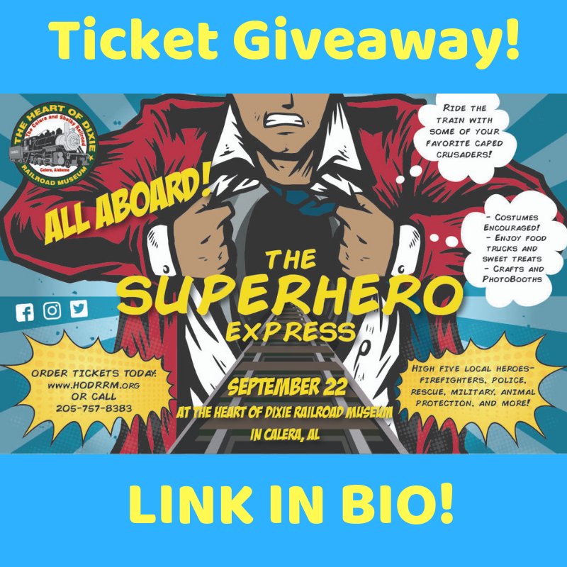 MacKidSBirmingh's tweet photo. The Superhero Express is blasting onto the scene Sept. 22nd at @hodrrm  and we've got tickets to giveaway! Enter HERE: https://t.co/wLrfzYAltx #mackid #findyourfamilyfun
#birminghamal #discovershelbyal #bhamal #bhamevents #bhammom #bhamdad  #alabama #inbirmingham https://t.co/szPHofEqVw