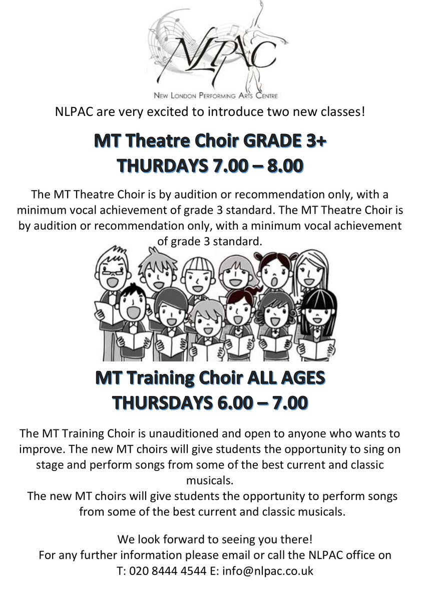 Our brand new Musical Theatre choirs start tonight! 6-7pm for the MT Training Choir open to all or 7-8pm audition for the MT Theatre Choir (Grade 3+ standard) <a href="/Muswellife/">Muswellife</a> <a href="/N10MumsAndDads/">N10MumsAndDads</a> <a href="/N10TownCrier/">N10TownCrier</a> <a href="/NorthLDNActive/">North London Active Families</a> <a href="/N8Parents/">N8 Mums & Dads</a> <a href="/haringeytoday/">Haringey Today</a> @NorthLondonKids <a href="/crouchendmum1/">Muswell Hill Mum</a>