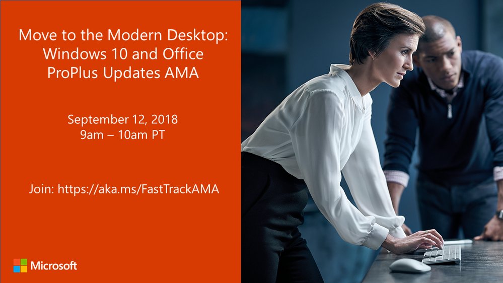 Office365_Tech's tweet photo. Don't miss tomorrow's "Move to the Modern Desktop: Windows 10 and Office ProPlus Updates AMA" at 9:00 am (PT). https://t.co/TT0Xce2f3J #MSFastTrack https://t.co/wCsd1p787o