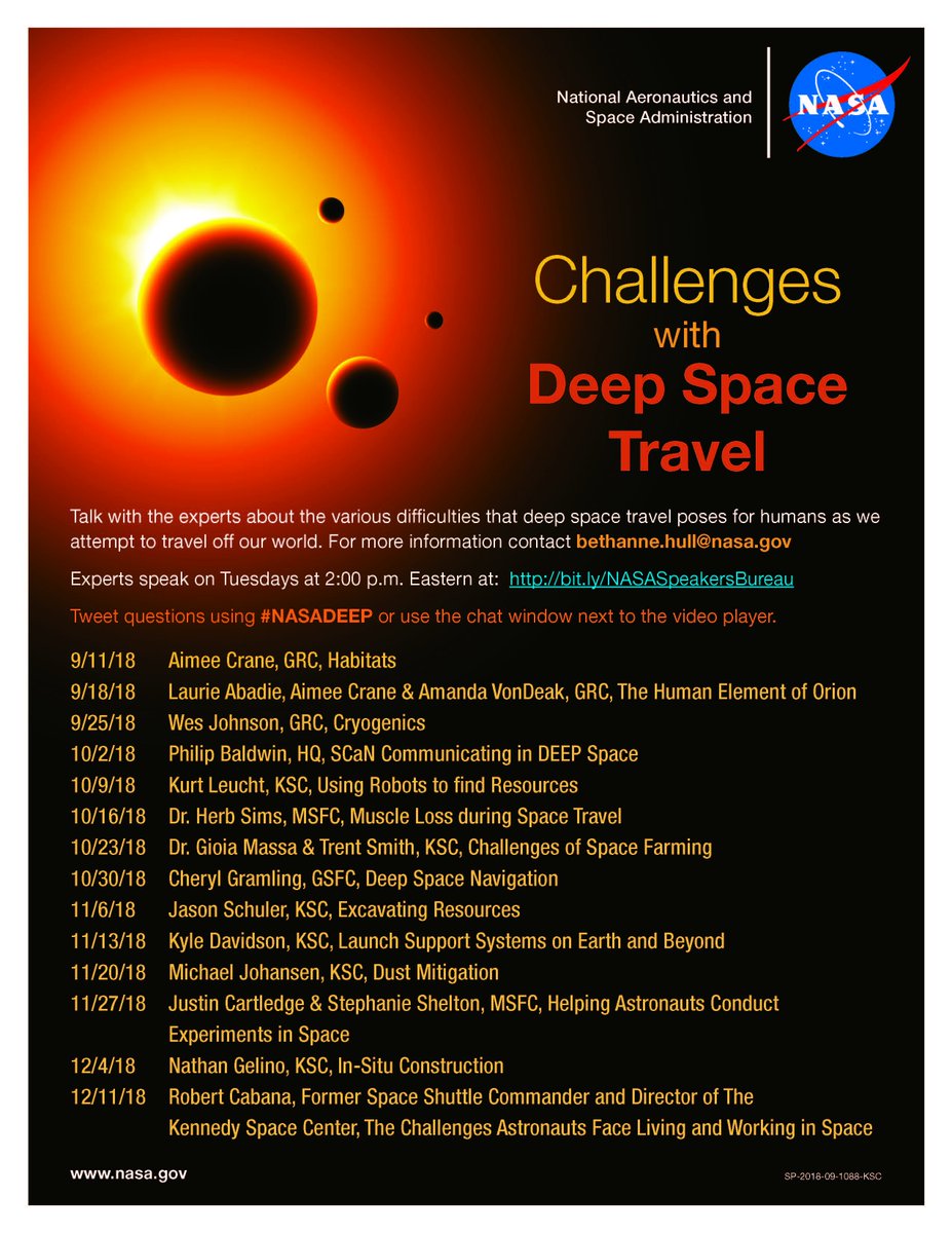 firstlegoleague's tweet photo. Teams – @NASA experts are hosting online talks about the challenges of human travel to deep space on Tuesdays at 2:00 pm ET through December. Tune in at https://t.co/noWpnNFrmV, &amp; tweet your questions using #NASADEEP. https://t.co/4N8U86s0zc