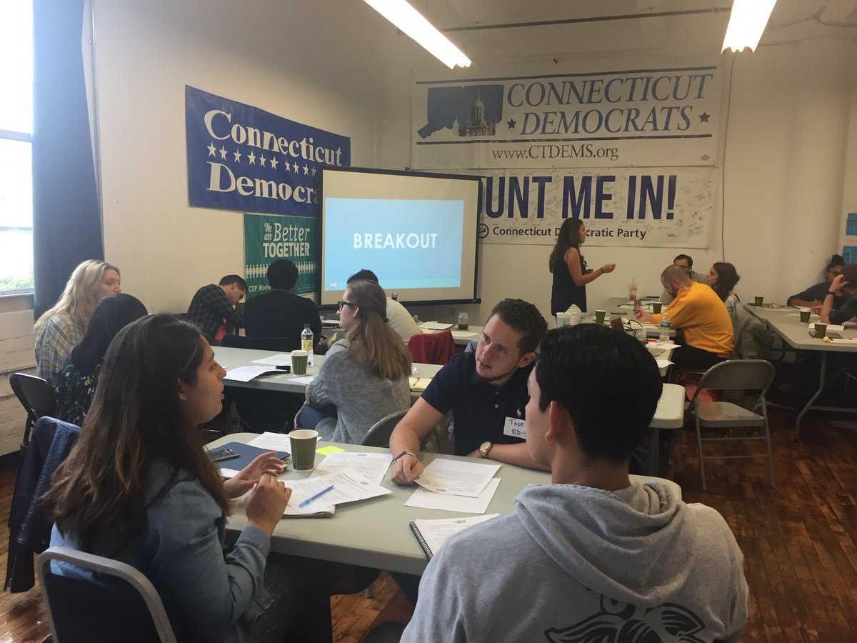 jennashap's tweet photo. Hard Ask Breakout in full swing at @CTDems HQ! Shoutout to veteran organizer @kimmigrove leading her group! #FightBackCT https://t.co/DubyaaDnjM
