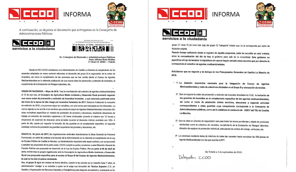 CCOOAgentesJCCM's tweet image. Hoy hace1⃣semana d la concentración en Toledo x el bloqueo🔒al q Arroyo tiene sometido al Cuerpo d #AgentesMedioambientales,esperamos q reaccione a tiempo,sino le va a tocar a otrxs solucionar el conflicto q ha generado
Esperamos pronta respuesta a nuestro📝

#CCOOseMueve y tú⁉