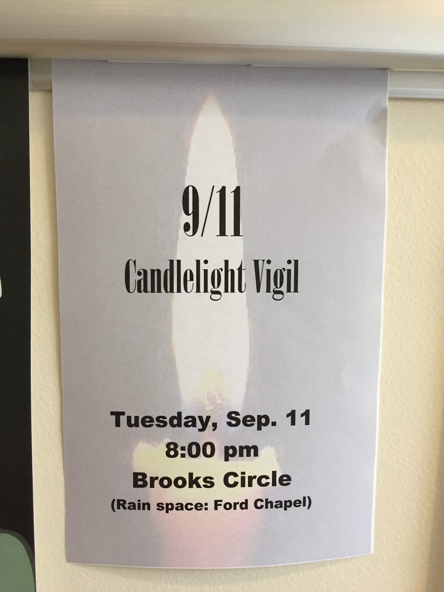 AlleghenySRL's tweet photo. Join us tonight at 8pm in Brooks Circle for a candlelight vigil in memory of the victims of 9/11. Rain location: Ford Chapel https://t.co/CngNxKfowu