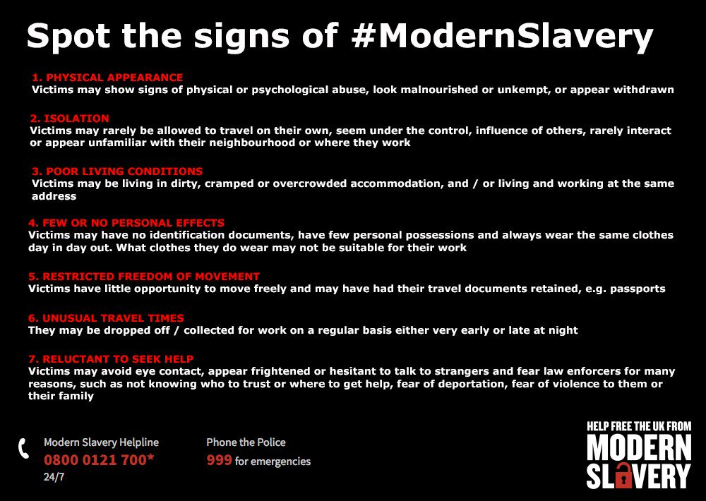 SurreyPolice's tweet photo. Modern slavery is real - an unseen crime it hides in takeaways, car washes, nail bars and private homes. 

If you're worried someone is being exploited, call the 24/7 Modern Slavery Helpline on 0800 0121 700 or visit the link below. #BreakingTheCycle

https://t.co/wwbHGy9e2E https://t.co/SGu7Oc9baF