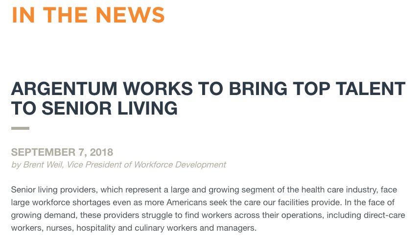 nationalnetwork's tweet photo. Until recently, owners and operators of #seniorliving communities have largely been on their own when it comes to #workforcedevelopment strategies. @BrentWeil explains how @Argentum is working to change that: https://t.co/OGmeH3tYsk https://t.co/GHNN0FuNWB