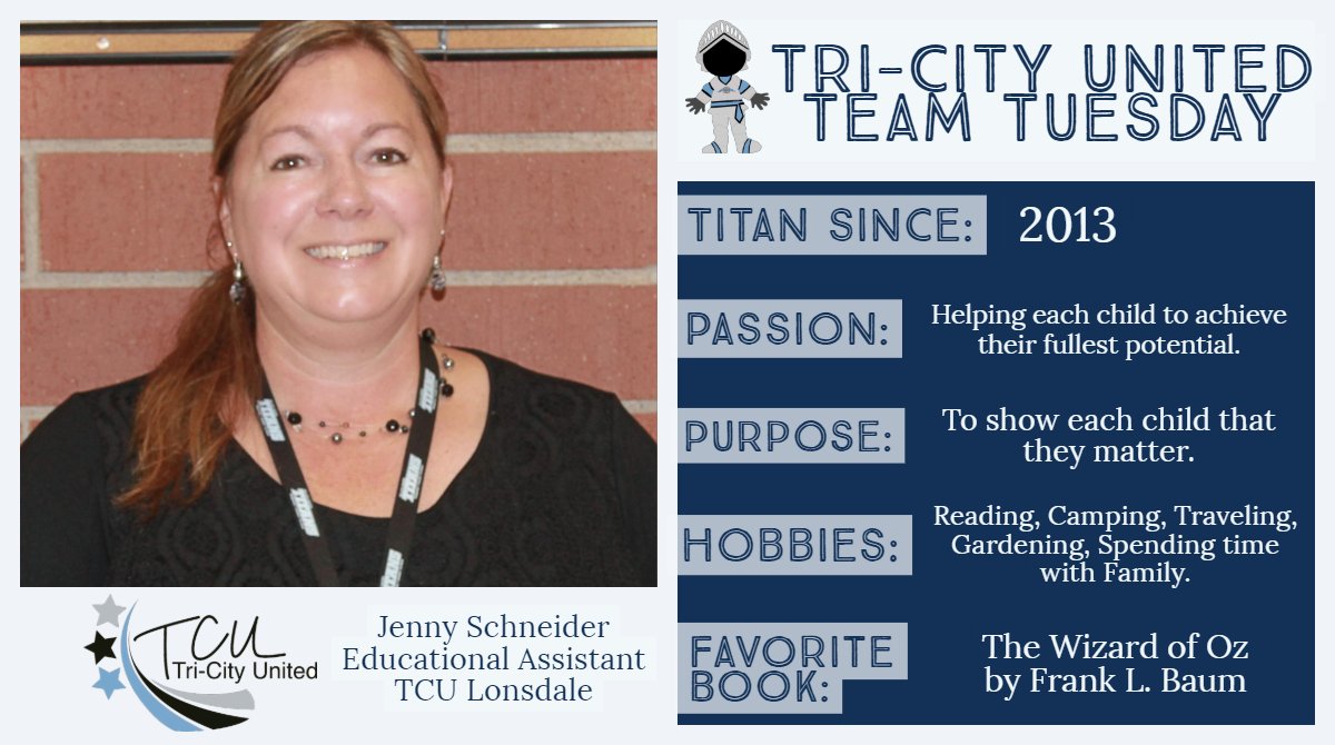 TCU_Lonsdale's tweet image. This week on #TCUTeamTuesday, meet our TCU Lonsdale Educational Assistant, Jenny Schneider! Get to know her and our schools at tcu2905.us.