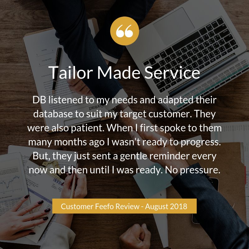 Databroker's tweet image. "Tailor Made Service" - Yet another example of a job well done by the Databroker team. We love nothing more than helping our customers. For clean, accurate #data you can trust, call 0161 941 5700 today.