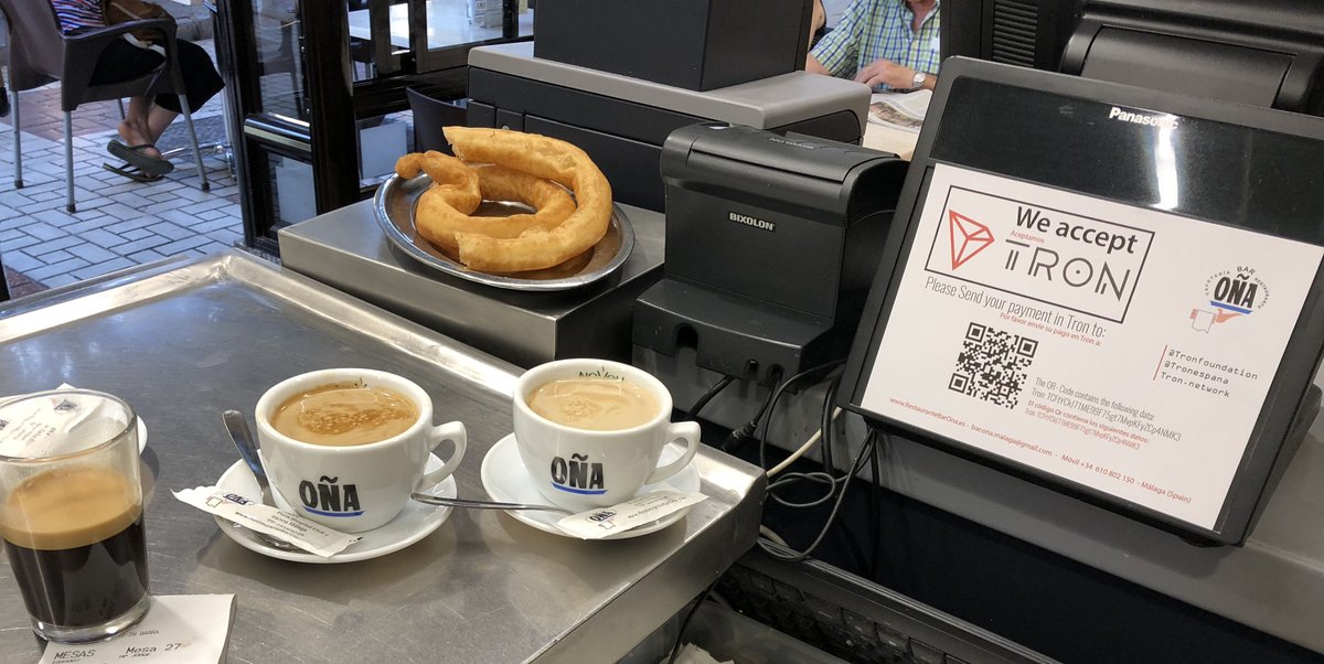 CafeteriaOna's tweet photo. Today @viscido has been our first customer to pay with $TRX. Decentralization is a Reality.

Hoy @viscido ha sido nuestro primer cliente en pagar con $TRX. La descentralización es una realidad.
#TRON #TRX @TronEspana @justinsuntron  @Tronfoundation #Málaga https://t.co/iVpJsWLTlG