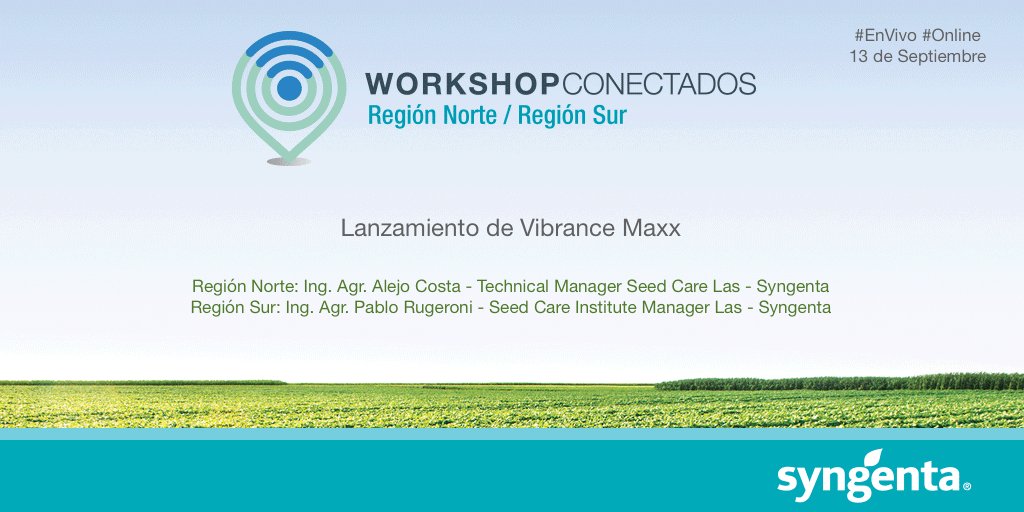📣 #WorkShopConectados <a href="/Syngenta_ar/">Syngenta Argentina</a>
 👍 Tratamiento de semillas con #VibranceMaxx
🌎 Región Norte 👨‍🎓 <a href="/alejo_costa/">Alejo Costa</a> 
🌎 Región Sur 👨‍🎓 <a href="/PabloRugeroni/">Pablo Rugeroni</a>
🗓️ 13 de Septiembre
💻 #EnVivo #Online desde donde estés 🗺️
📎 Mirá el programa completo 👉 bit.ly/WorkshopConect…