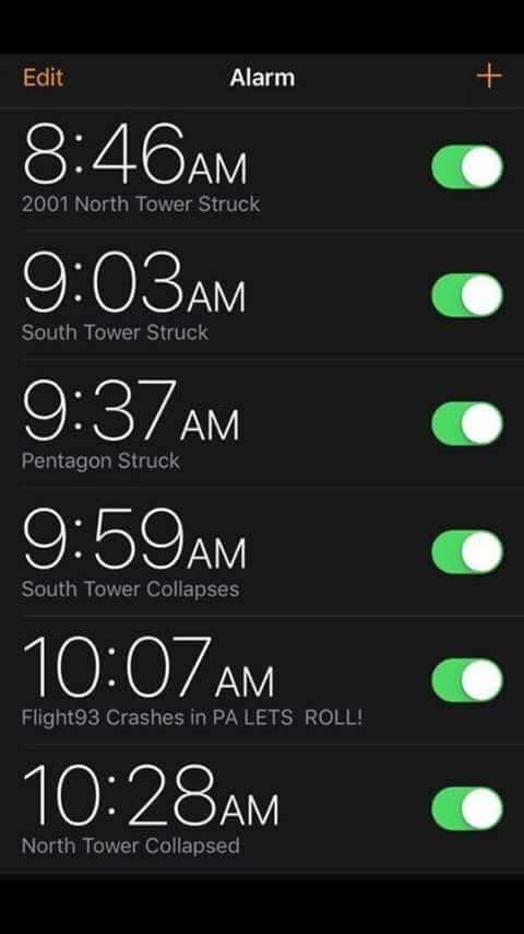 MikeFerris4's tweet photo. From 8:46 -10:28AM we will be silent to show due respect to the brave people that lost their life on this day 17 years ago today... God bless them all and God bless America https://t.co/6SkYlhVFRv
