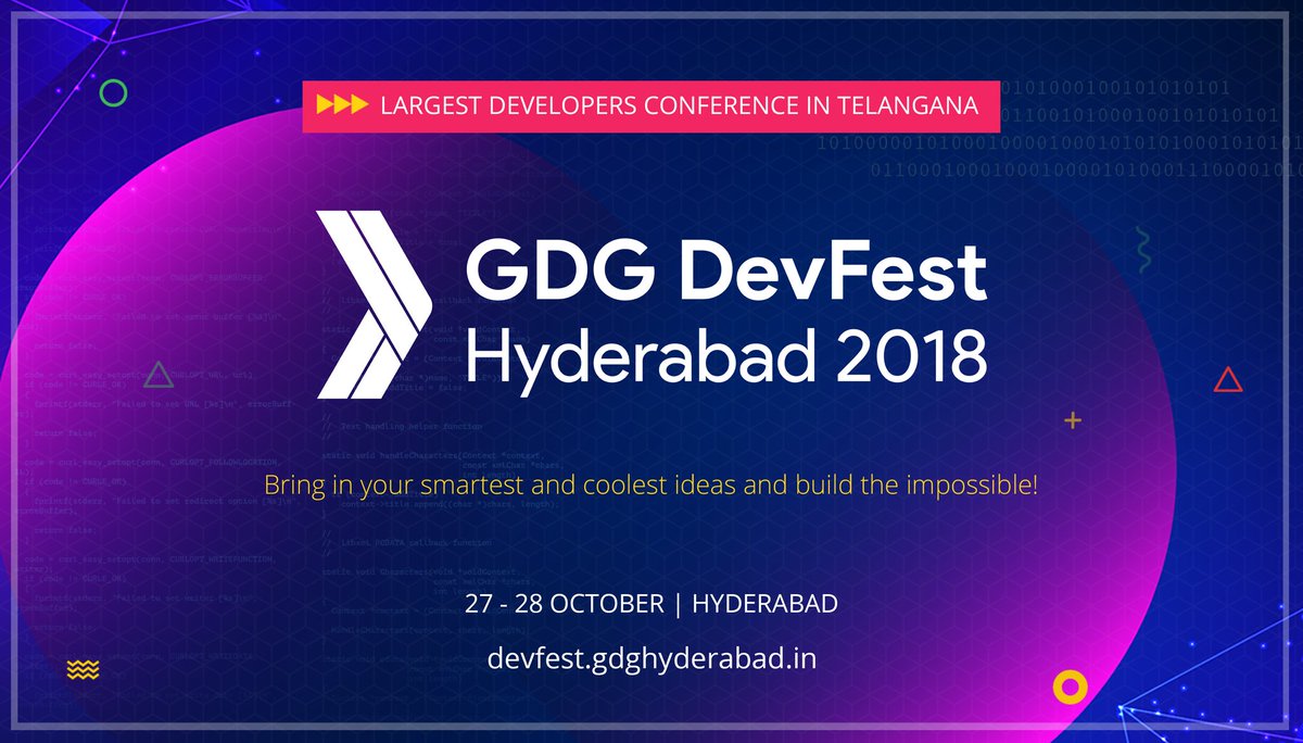 gdg_hyd's tweet image. 📢🎊The wait is finally over!🎊📢
We are happy to announce the biggest Google tech conference in Hyderabad.
Save the date and Gear up for #DevFest18
REGISTRATION WILL OPEN SOON!⏳
