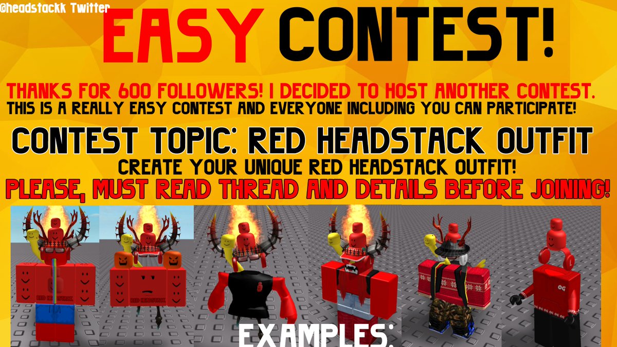 Headstackk On Twitter Read Details Thread Thanks For 600 Followers I Decide To Host A Contest Which Everyone Can Join The Topic Is Design A Red Headstack Outfit Rules Must - red head stack roblox code