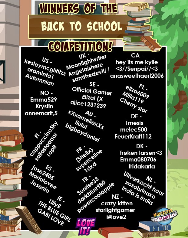 MSP_world's tweet photo. Congratulations to the winners of the Back to School Contest! π#MovieStarPlanet #winVIP #MSPcontest #backtoschool https://t.co/baBtIvhTF1