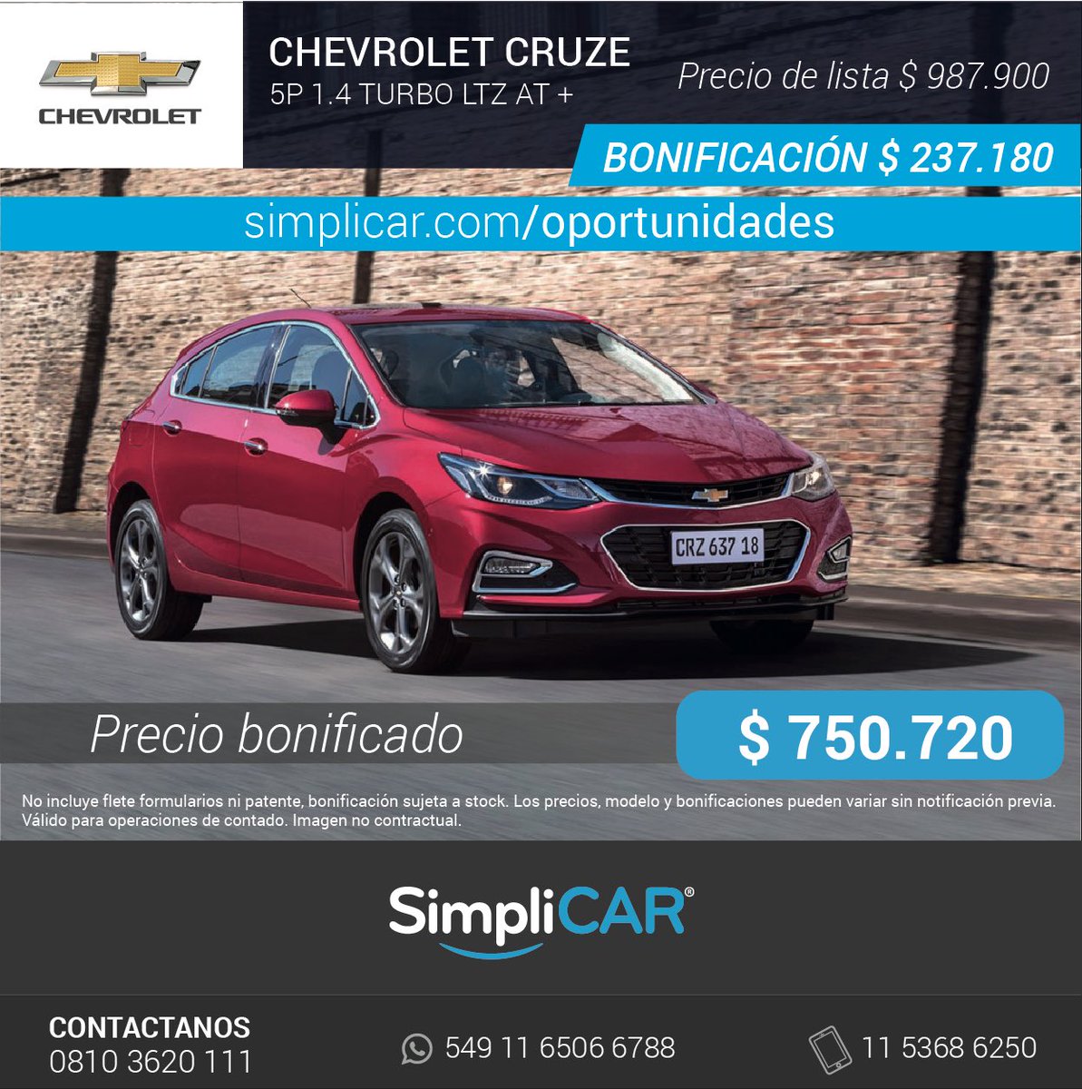 Seguro, rápido y confiable, el Chevrolet Cruze te espera! Encontrá los mejores beneficios en Simplicar! 💪💪 #simplcar #autos #0km #planesdeahorro #compradeautos #autosdirectodefabrica #flotadeautos #flotadevehiculos #hacemossimplelacompradetuauto #compradeautos #0km #cars #cruze