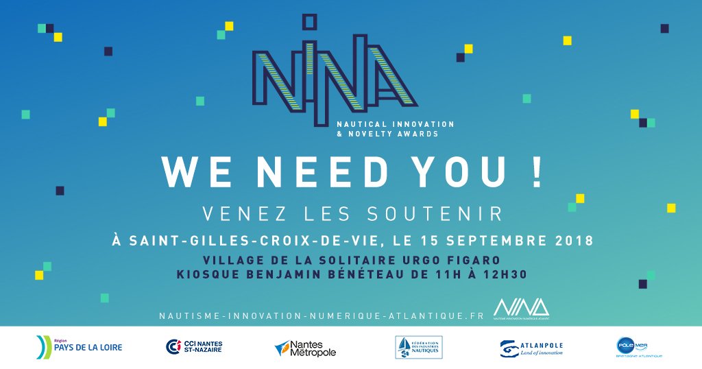 Focus sur #NINAwards2018 <a href="/wearenina/">NINA</a>, l'asso des entreprises innovantes
du nautisme dont Skippair.com est adhérente. Elle organise un concours pour start-ups et entreprises innovantes du nautisme ce samedi. 11 candidats vont pitcher devant notamment <a href="/desjoyeaux/">Michel Desjoyeaux</a> !