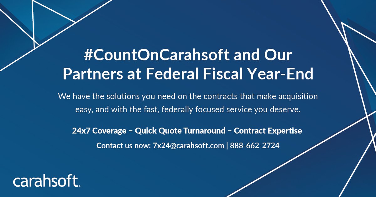 Is your agency looking to simplify your Federal fiscal year-end IT acquisition? #CountOnCarahsoft and our reseller partners for the contract expertise your agency needs and one-hour quote turnaround: bit.ly/CountOnCarahso…