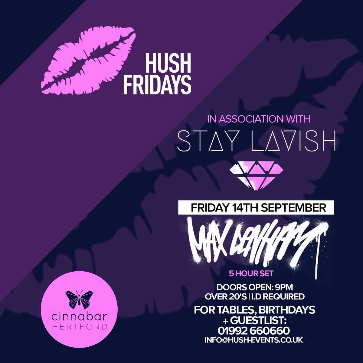 This Friday <a href="/CinnabarHrtford/">Cinnabar Hertford</a> we team up with <a href="/staylavishuk/">staylavish</a> and bring you a HUGE <a href="/MaxDenham/">Max Denham</a> 5 Hour Special from 9pm-2am! 🔥

For Tables/Info: 01992 660660 👈