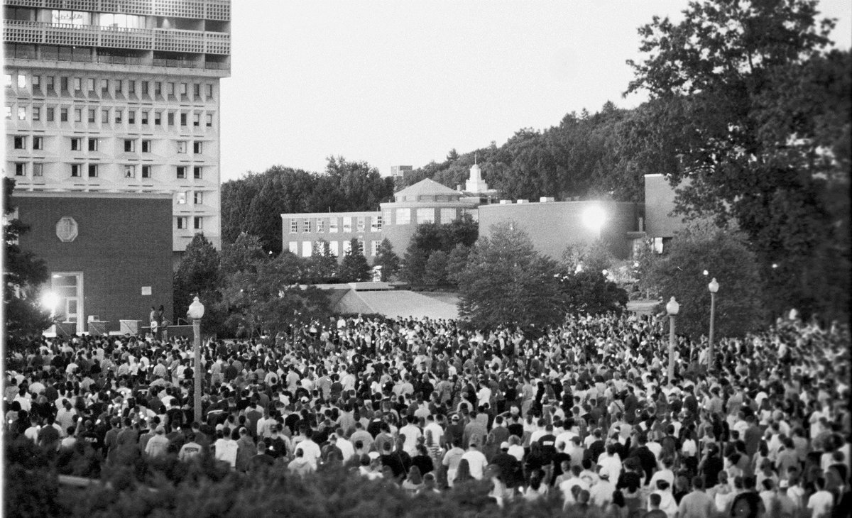 Seventeen years ago, students gathered for a campus-wide vigil after the #September11th attacks in New York City, as seen in this <a href="/MDCollegian/">Daily Collegian</a> photo. Today, we remember those lost and thank those who continue to protect and serve.