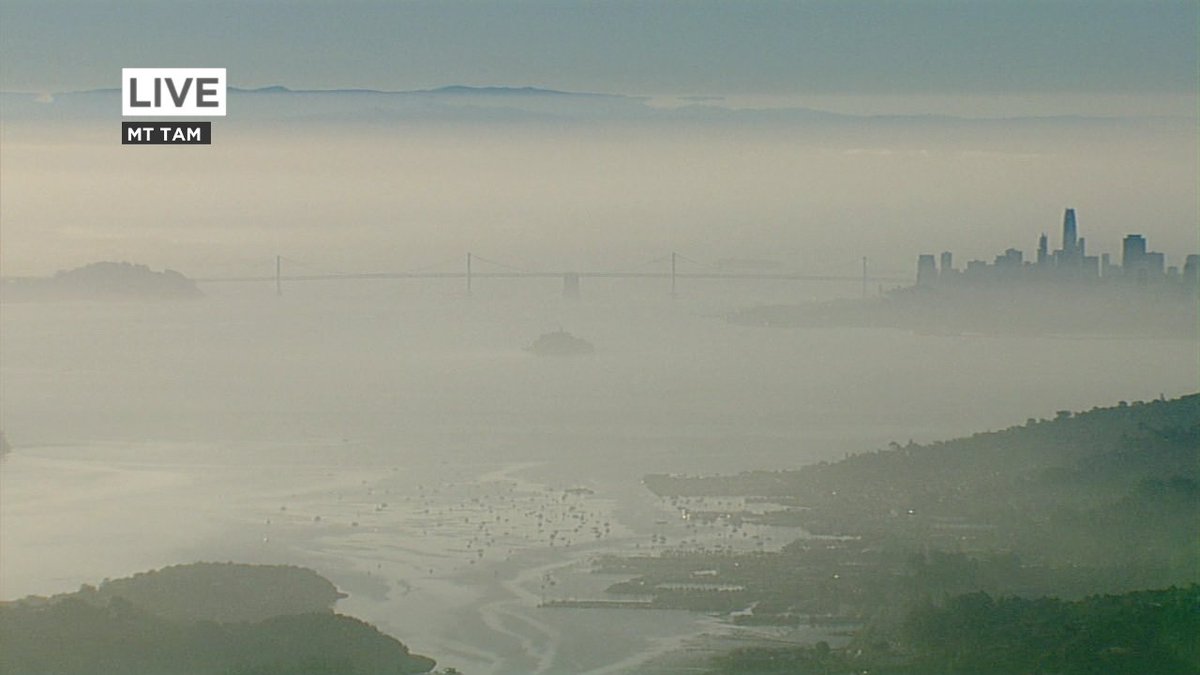 MikeNiccoWX's tweet photo. Hazy sunshine this morning.  An Air Quality Advisory for smoke continues today.  Northerly winds transport smoke from #IrvingFire &amp; #SnellFire south across Bay. https://t.co/QlaGgXcLhJ
