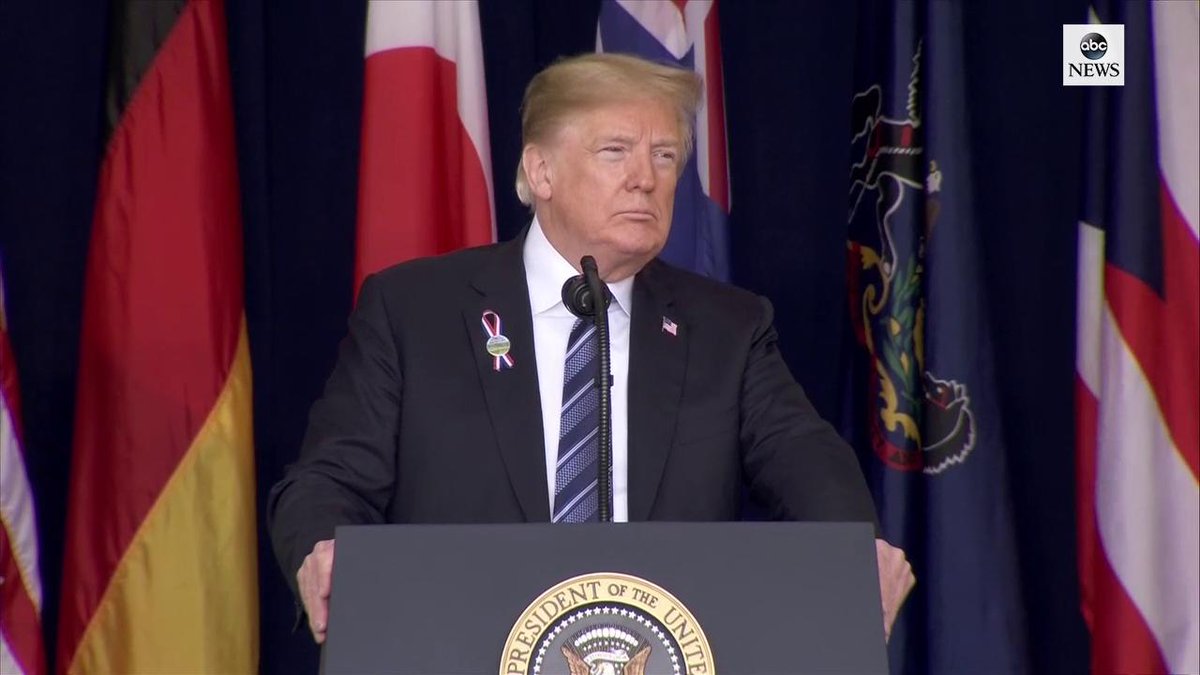 Pres. Trump: "America's future is not written by our enemies. America's future is written by our heroes. As long as this monument stands ... brave patriots will rise up in America's hours of need and they too, will fight back" http://abcn.ws/2N7e4cg #911Anniversary