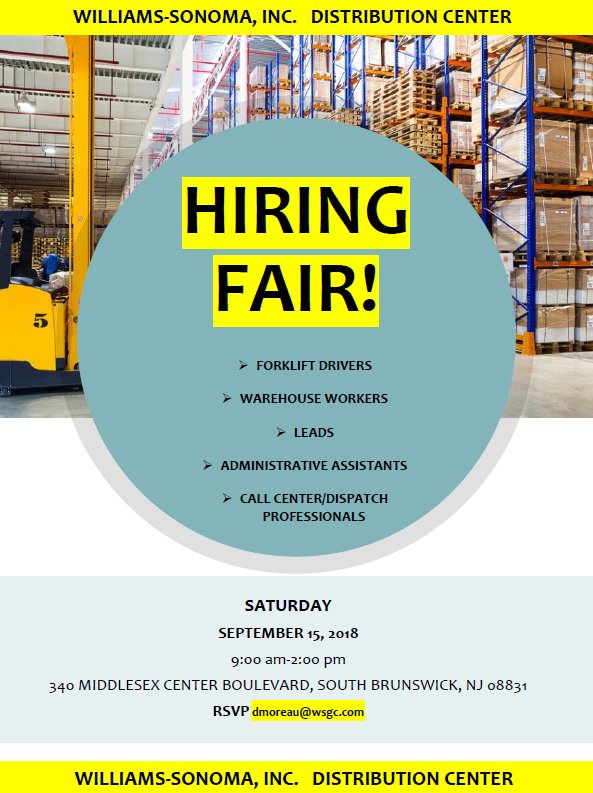 Williams Sonoma Inc On Twitter Jobfair Hiring Careers Nj