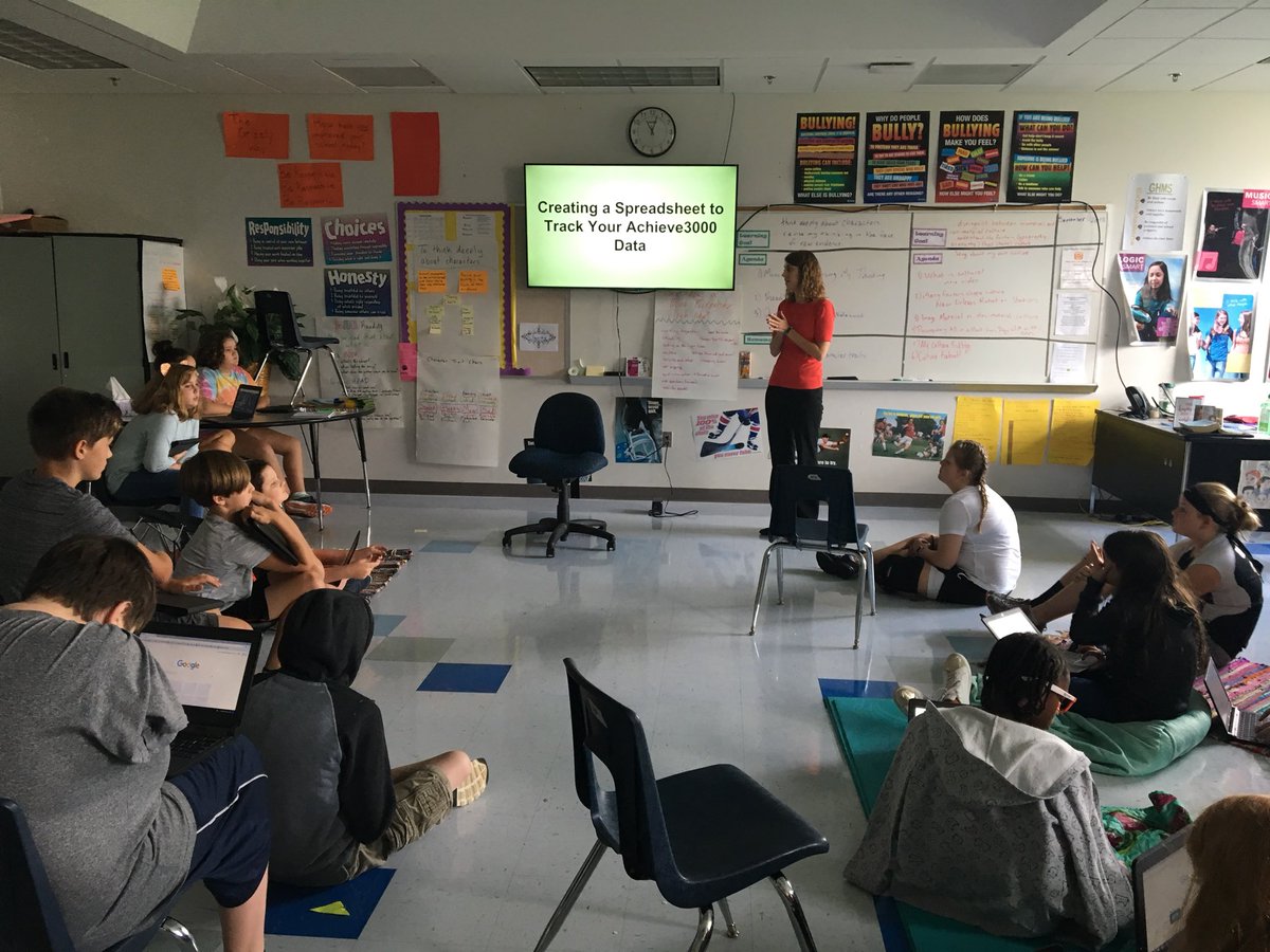TeachStanley's tweet photo. Thanks to @mn_robinson for teaching my class to track Achieve3000 data for our digital portfolios! @GHMS_Grizzlies @Achieve3000 #OurGravelly #data #trackinggrowth #digitalportfolio https://t.co/YdmRHHmdwg