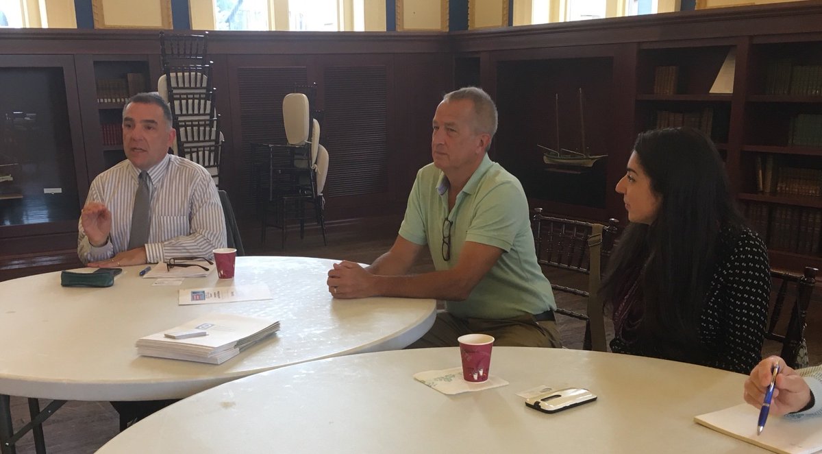 SBA_RhodeIsland's tweet photo. Today, @SCORE_RI held their monthly meeting at @provlib. On the docket is a panel including SBA Lenders: Tony Botelho of Freedom National, Jessica Mello of @SEEDCorporation and Buck Harris of @CICLending. They addressed how &amp; why they lend to #SmallBiz https://t.co/DfA2wveY6c