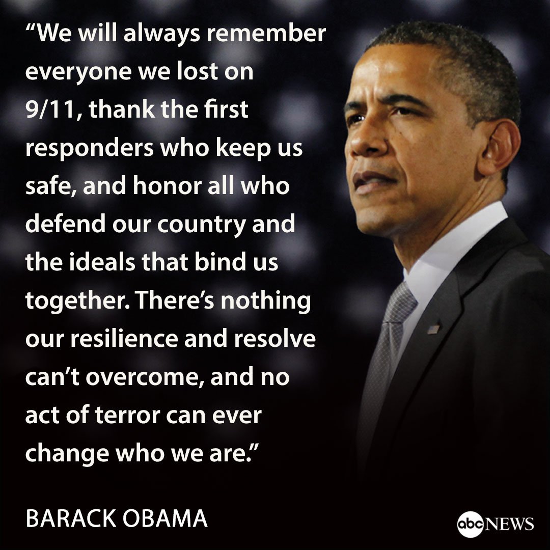 Former Pres. Barack Obama on the 17th anniversary of the #September11th attacks: "We will always remember everyone we lost on 9/11 ... and honor all who defend our country and the ideals that bind us together" abcn.ws/2N2bJ2x