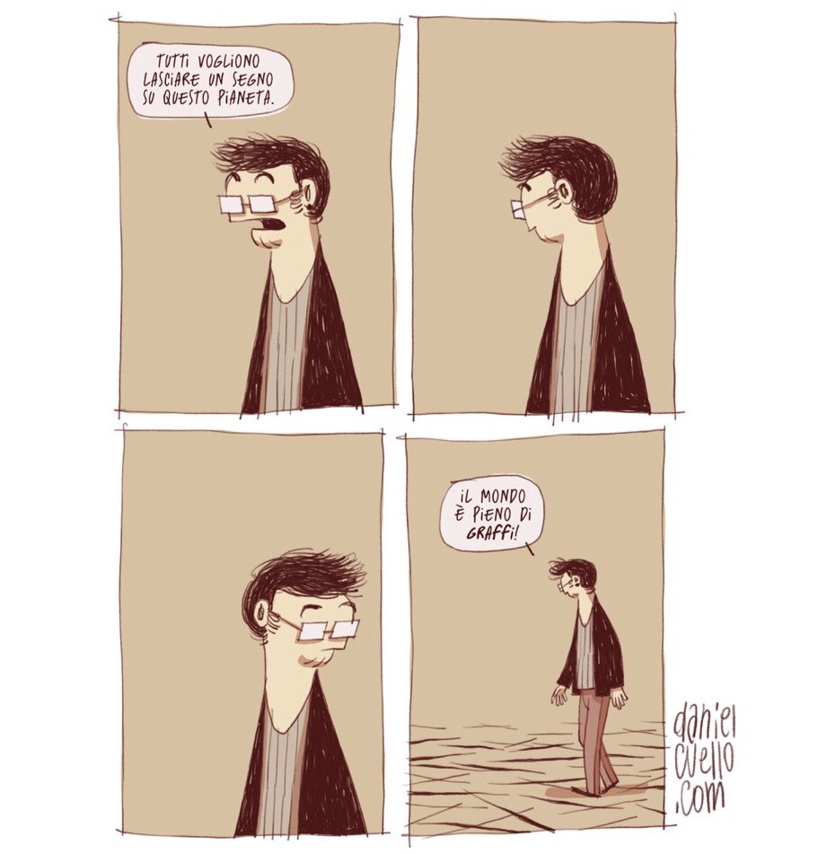 Mi chiamo Daniel Cuello, faccio un sacco di illustrazioni, strip, racconti brevi e graphic novel. Sono un tipo semplice: alterno giornate di esuberante malinconia a giornate di cinico divertimento.
Mi fate un favore? Mi aiutate a diffondere le mie strip retwittando questo tweet?