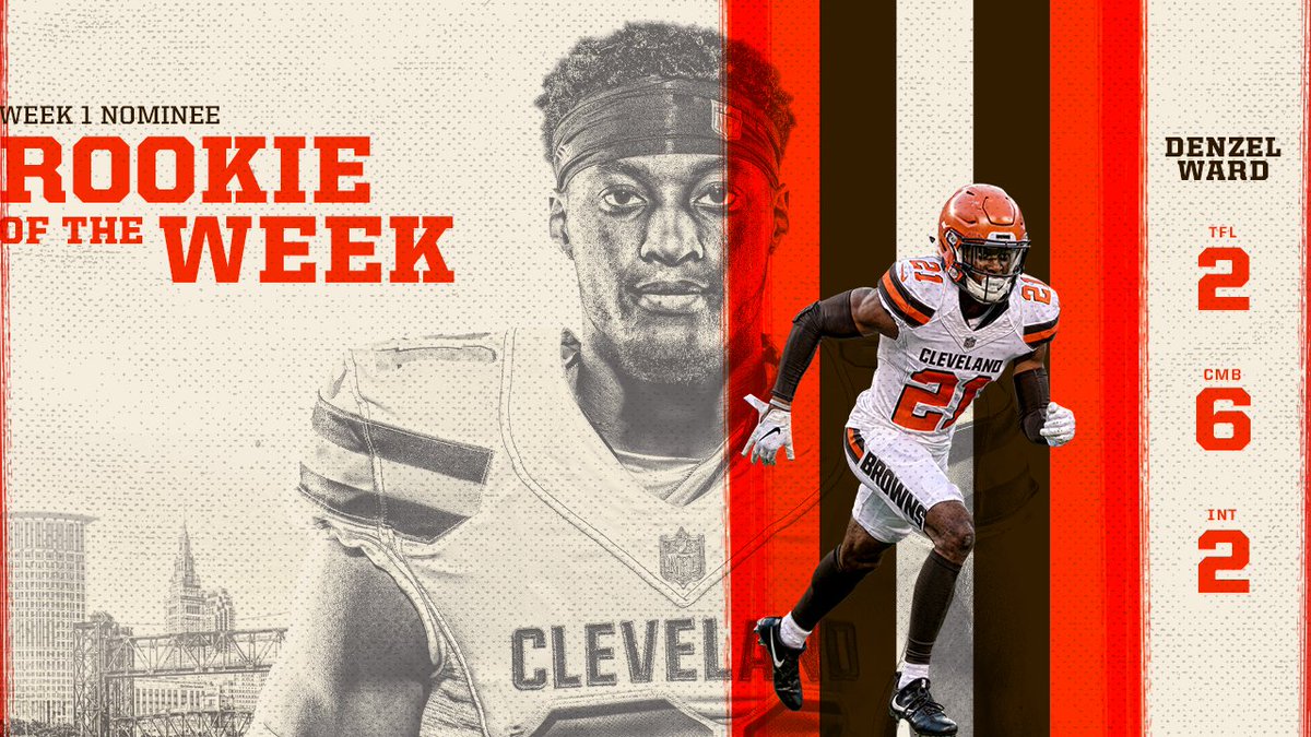 Browns's tweet photo. TWO interceptions in his first game‼️

@denzelward is up for @NFL Rookie of the Week!

VOTE: https://t.co/hyBww1NuFv https://t.co/ryuFrfrC2Z