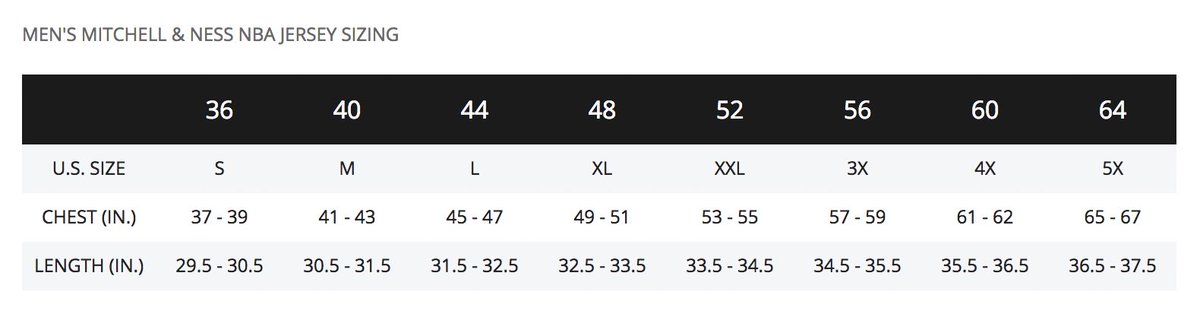 Nba Store Jersey Size Chart