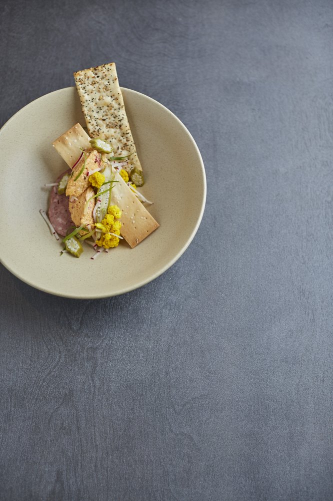 An all time small plate favorite: pimento cheese with pickled cauliflower, bacon jam &amp; sesame crackers 🧀 Dinner service begins at 5:30 p.m. #SouthernNational #mobile