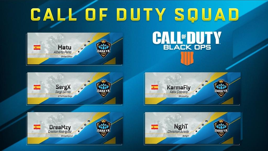 LotosAzules's tweet photo. 📣 Con todos ustedes... ¡La nueva Squad de #CallOfDuty!

✔️ DreaMzy (@DreaMzyCoD)
✔️ KarmaFly (@KarmaFlyy)
✔️ Sergx (@TheMasterSergx)
✔️ NghT (@zNghT)
✔️ Matu (@Alber10Matu) https://t.co/172pq0tajn