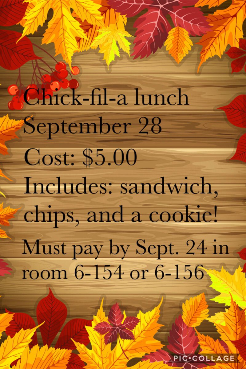 JenksDECA's tweet photo. DECA knows who much y'all love Chick-fil-a! Pay $5 before spetember 24th! https://t.co/sblMF9L56F