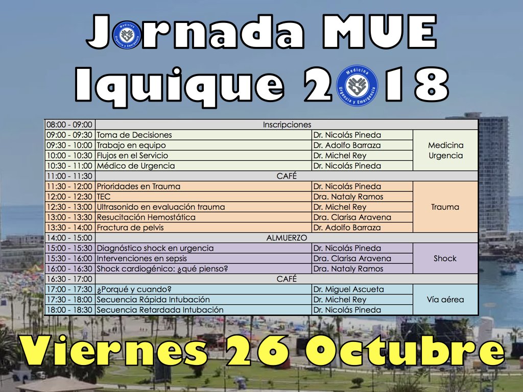 MUE_14's tweet photo. Jornada @MUE_14 Iquique 2018
26 y 27 Octubre
Auditorio Colegio Médico
Inscripciones: https://t.co/RF8RVzSDOO
Programa: https://t.co/Et5tpBC4g7

¡Precios rebajados hasta el 12 de Octubre!
¡Nos vemos!
#ChileEM #MUEUSS https://t.co/cWZetwjwRF