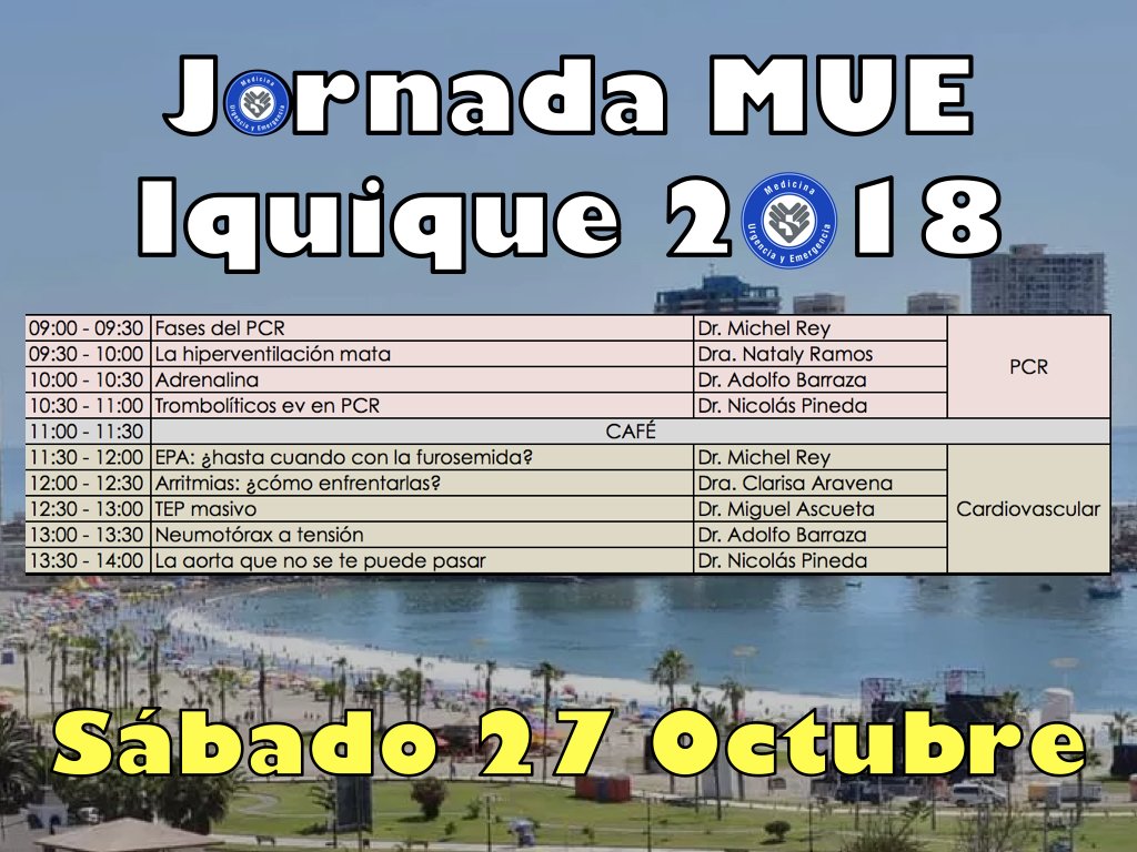 MUE_14's tweet photo. Jornada @MUE_14 Iquique 2018
26 y 27 Octubre
Auditorio Colegio Médico
Inscripciones: https://t.co/RF8RVzSDOO
Programa: https://t.co/Et5tpBC4g7

¡Precios rebajados hasta el 12 de Octubre!
¡Nos vemos!
#ChileEM #MUEUSS https://t.co/cWZetwjwRF