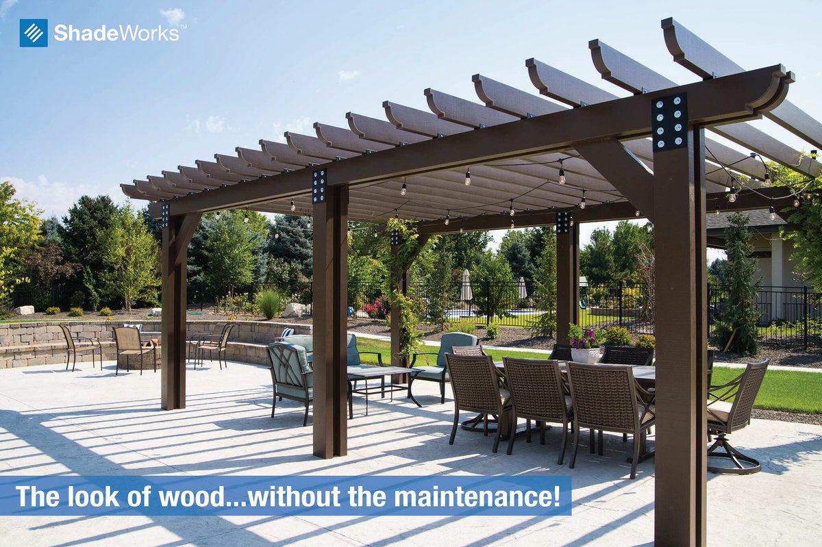 ShadeWorks_com's tweet photo. MOCKWOOD™ pergolas provide more than just shade. They can become the focal point of your backyard creating a brand new space to entertain and spend time with friends and family all year. Low maintenance materials mean less time spent on upkeep and more time enjoying your space! https://t.co/N8967m2PwZ