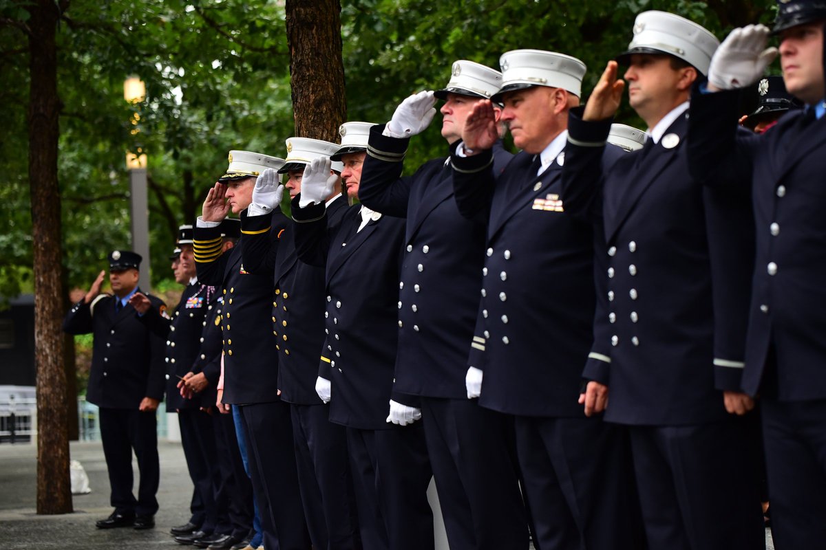 #FDNY Commissioner Daniel Nigro and FDNY members pay tribute at the 17th Anniversary of 9/11 Commemoration Ceremony at  #911Memorial #NeverForget