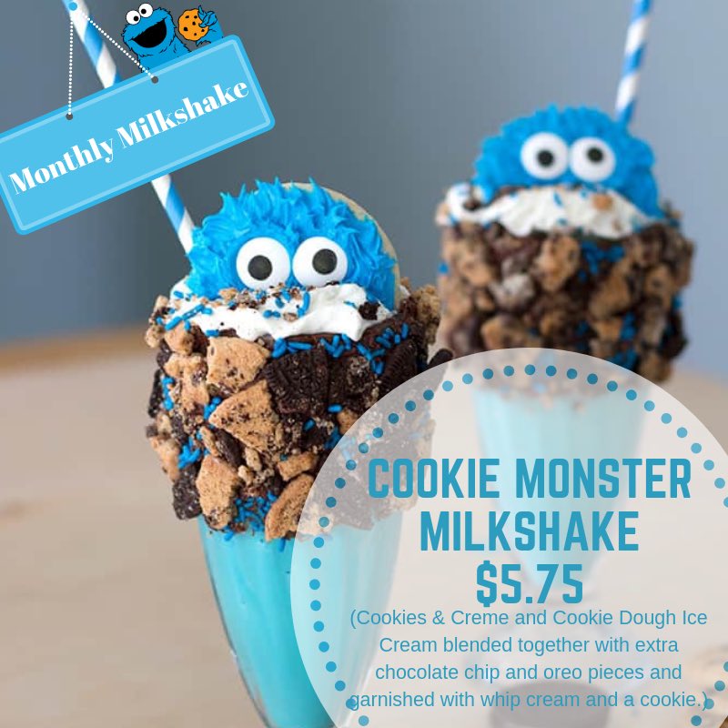 🥁Drum roll please 🥁
The milkshake of the month is COOKIE MONSTER 🍪🍪🍪 stop by tonight and give it a try!