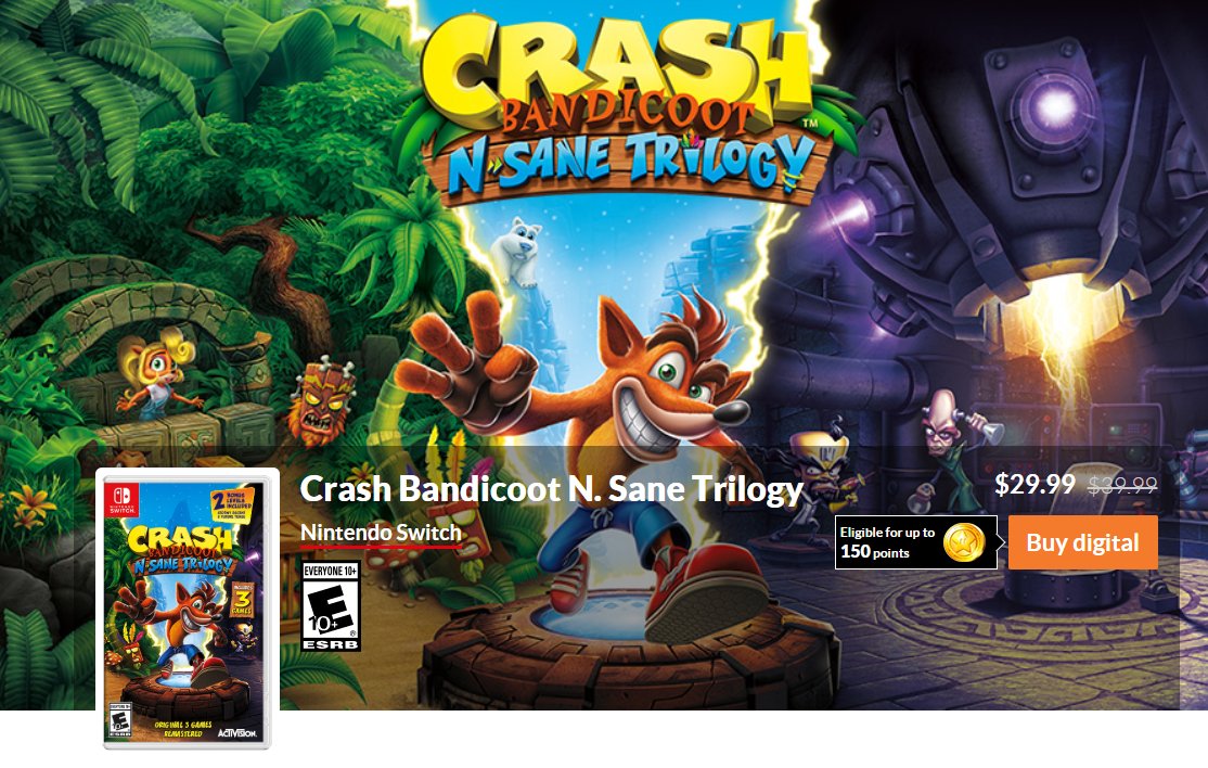 Wario64 on Twitter "Crash Bandicoot N. Sane Trilogy (Switch) is 29.99