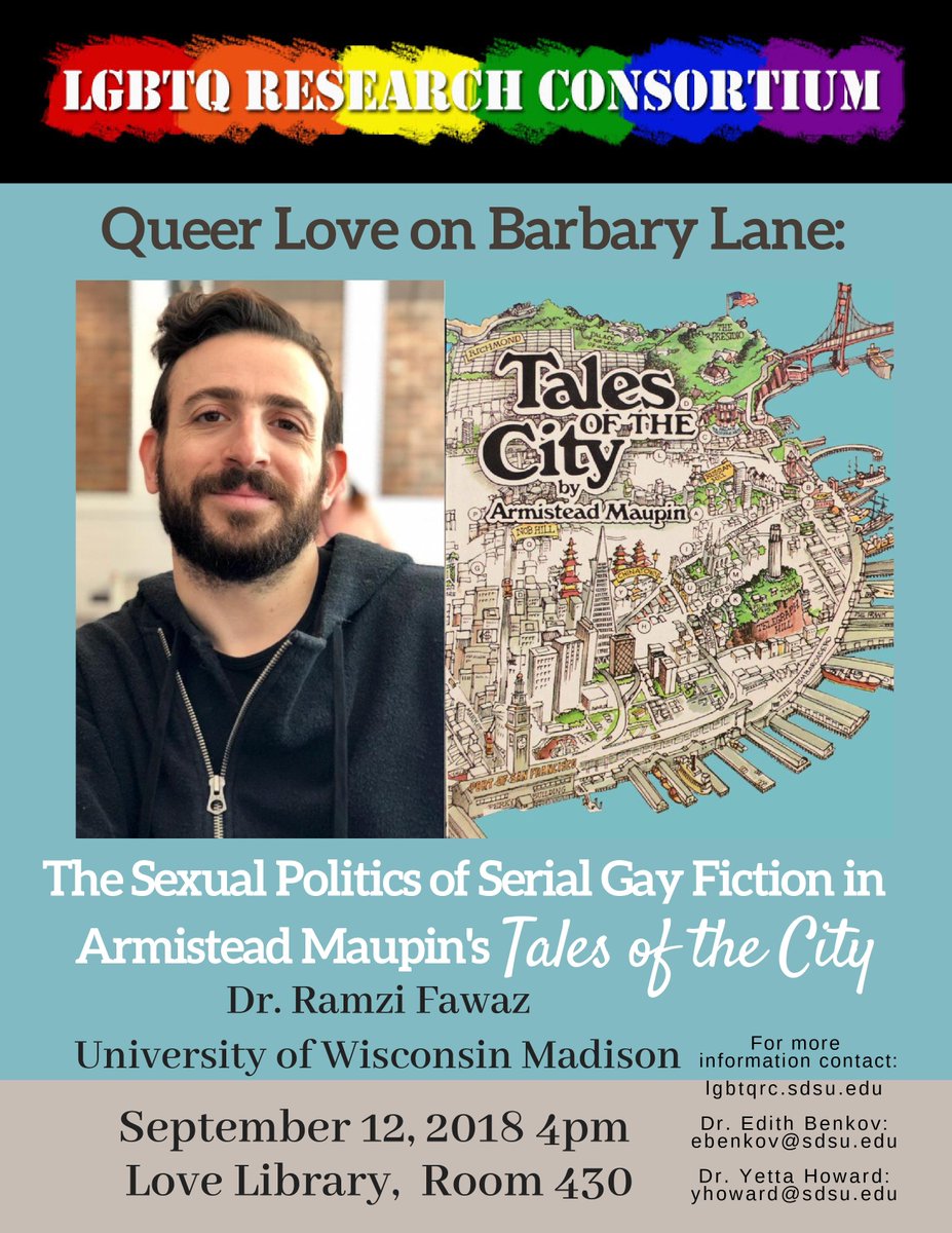 tomorrow: LGBTQ Research Consortium @SDSU is thrilled to have @NewMutantRamz  speak in the fall lecture series! more info/description at this link: facebook.com/events/2076459… #queerstudies #sexualitystudies #literarystudies