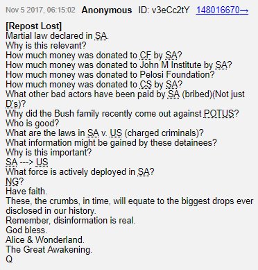 13/ What other bad actors have been paid by SA (bribed)(Not just D's)?Why did the Bush family recently come out against POTUS?Who is good?What are the laws in SA v. US (charged criminals)?What information might be gained by these detainees?Why is this important? #qanon