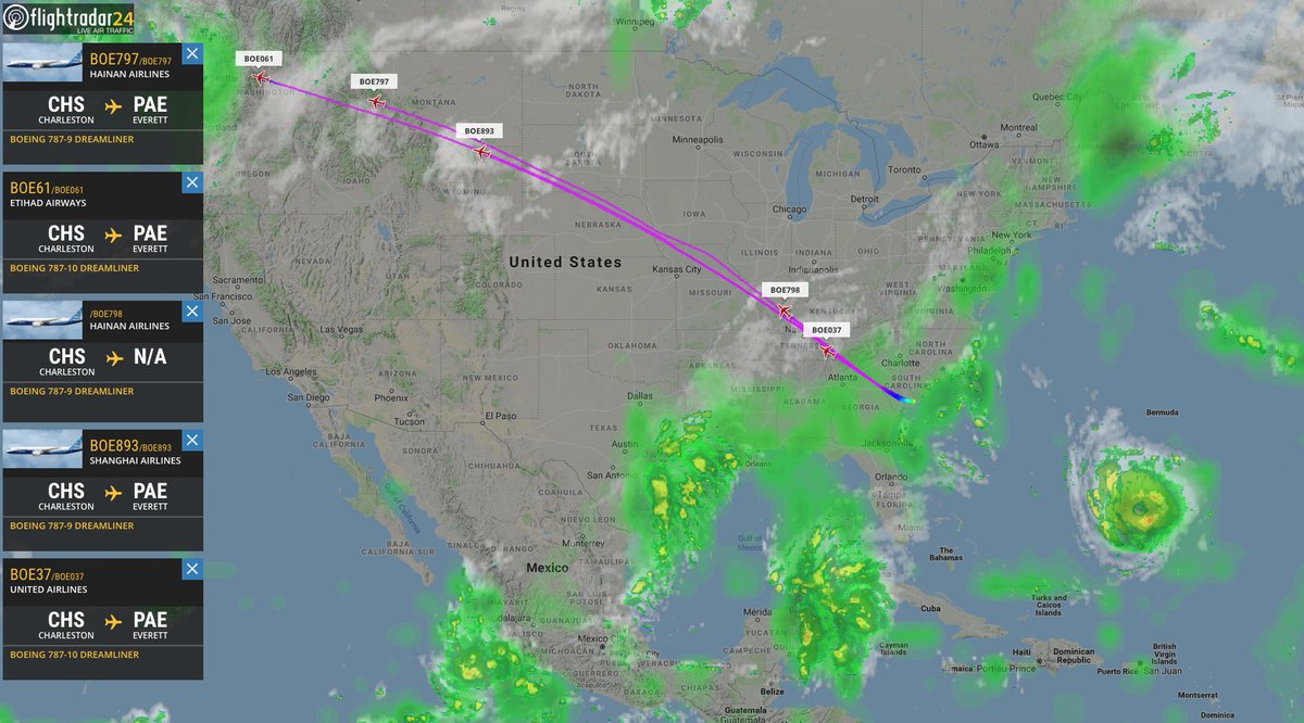 flightradar24's tweet image. More 787’s seeking shelter from Hurricane #Florence on their way to Washington, including the first 787-10 for United. flightradar24.com/multiview/1dd3…
